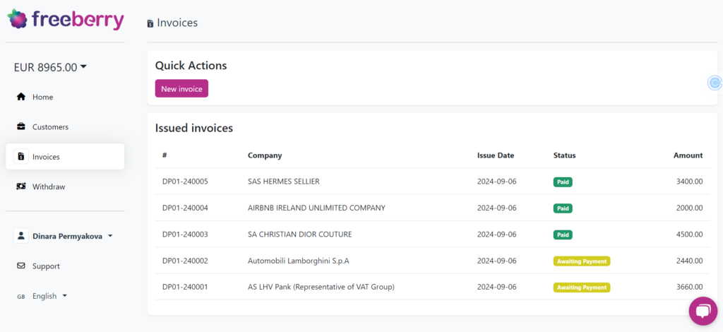 Freeberry - a handy VAT invoicing service for freelancers & solopreneurs 